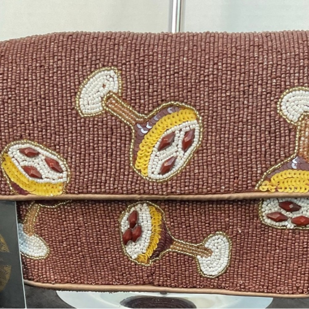 Embroidered Brown Beaded Clutch